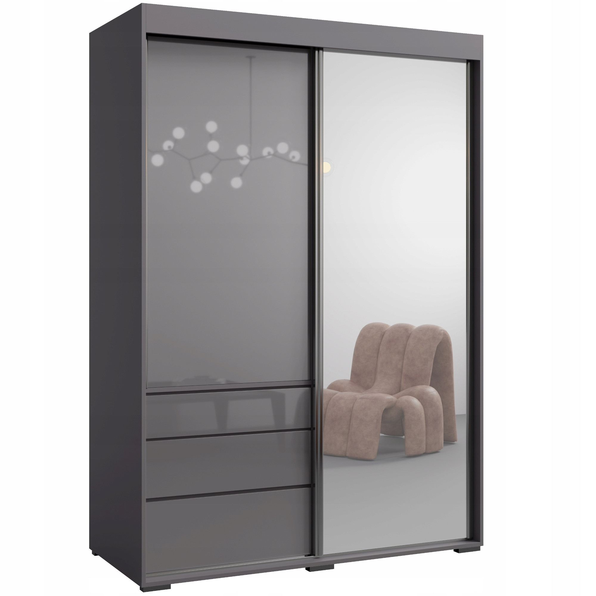 Szafa przesuwna z lustrem Torino 2D1L 140 Szara (lacobel)