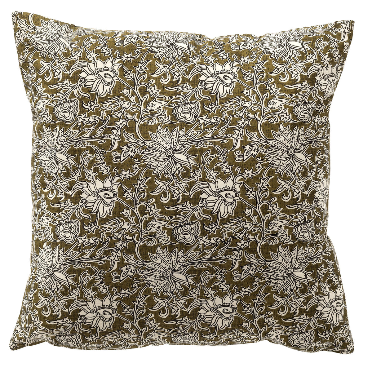 JOELLE - sierkussen 45x45 cm - bloemenmotief - 100% katoen - Green Moss - groen