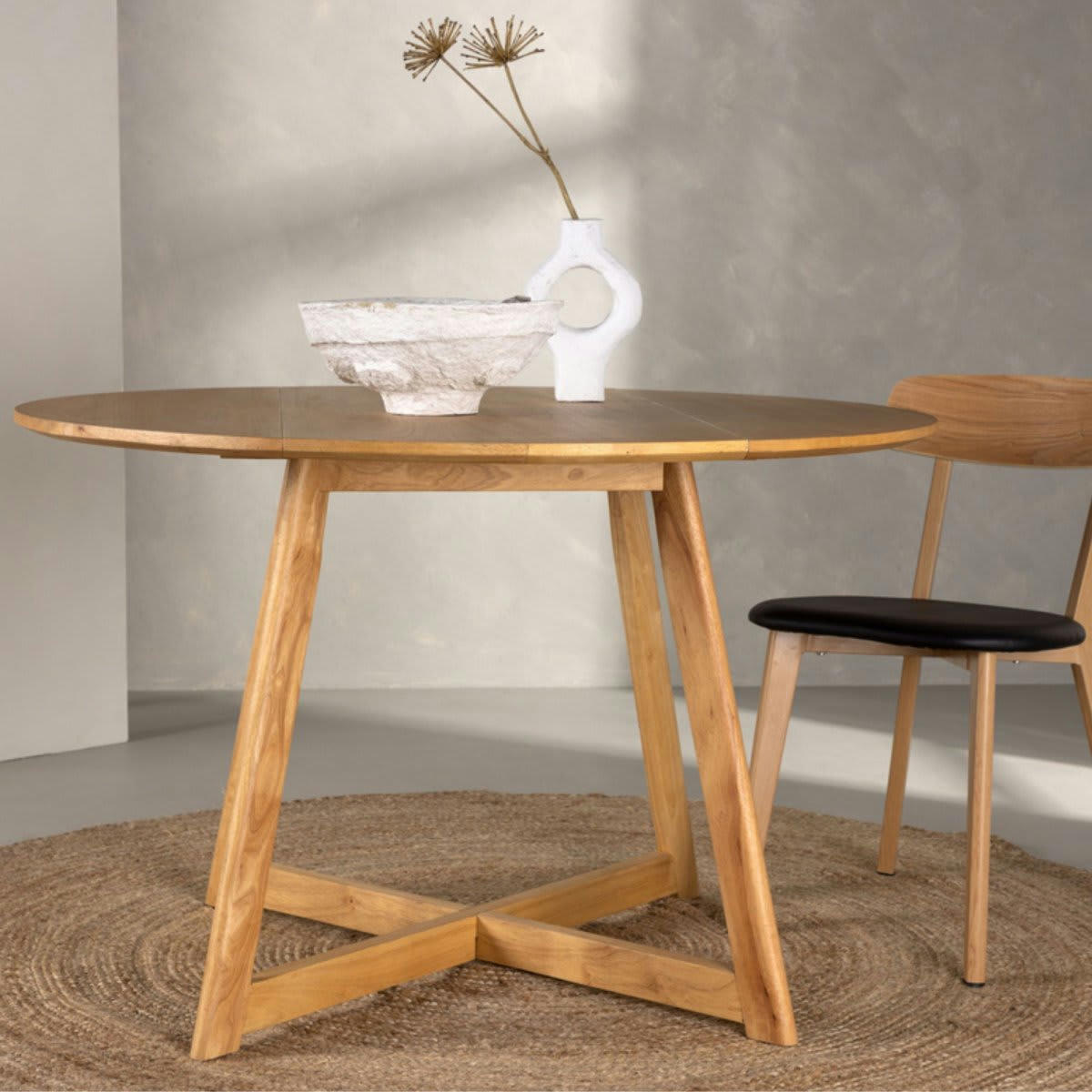 BIRDY - Table à manger ronde en bois aux bords rabattables 120cm