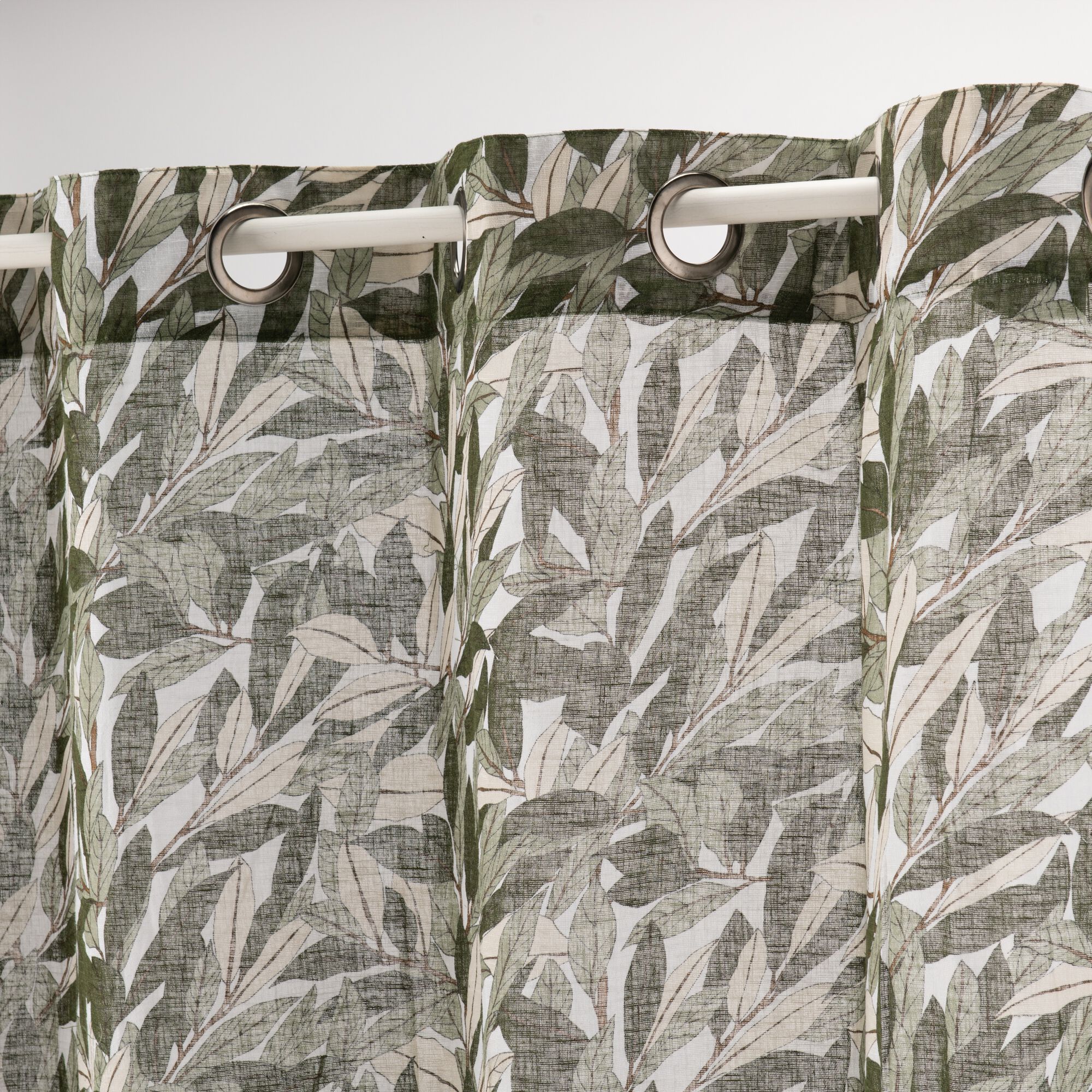 LAURIER - Rideau à œillets en polyester et coton motif Laurier 140x250cm - vert