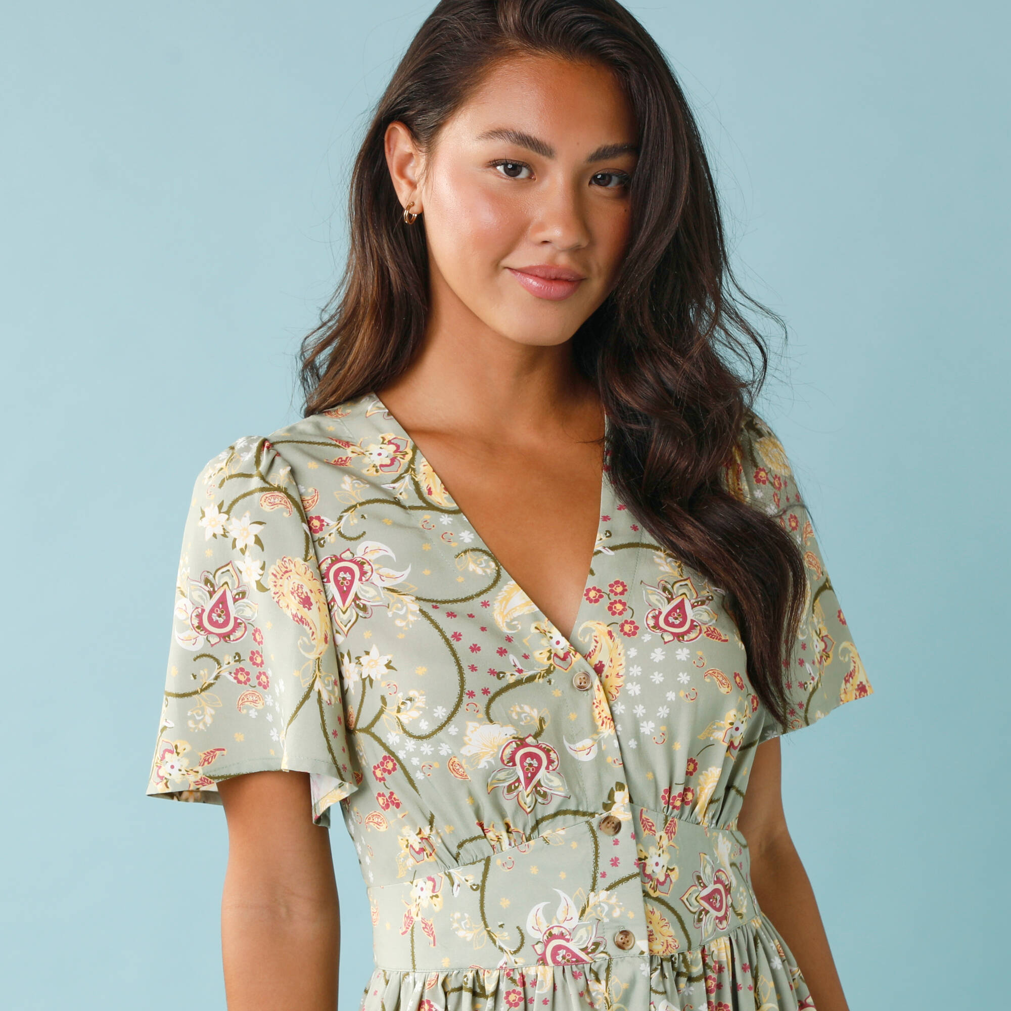 Robe longue boutonnée imprimée, Spécial Petites