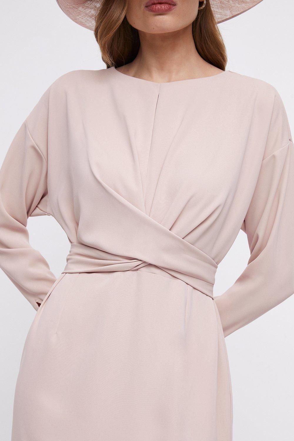 Coast Midi Pencil Dress With Twist Front & Long Sleeve