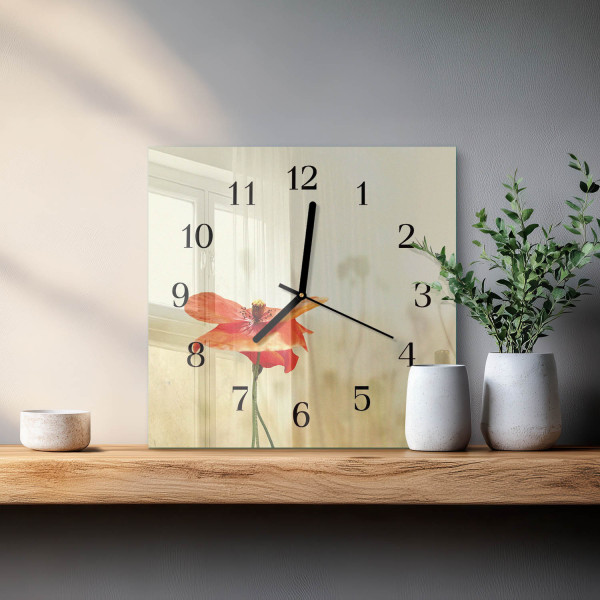 Stylowy zegar 30x30 Mak Roślina nowoczesny do salonu