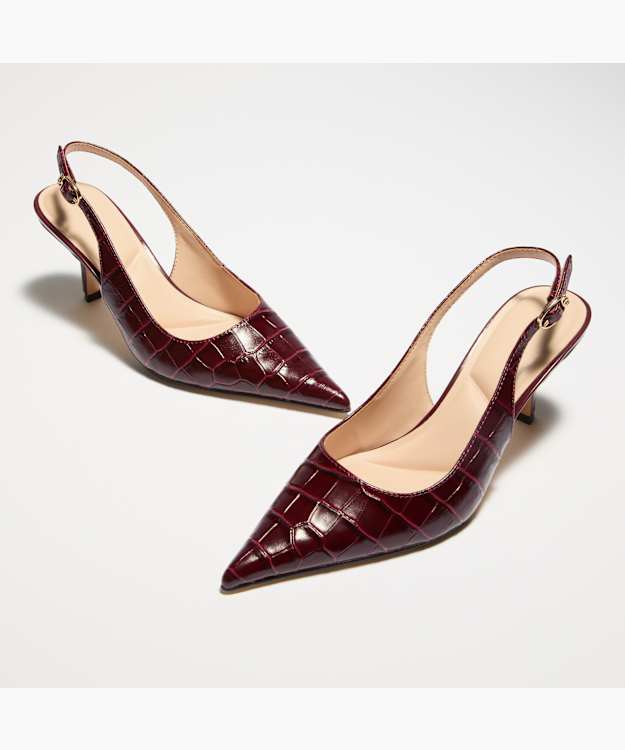 Celise Burgundy - Croc-Embossed Slingback Court Shoes
