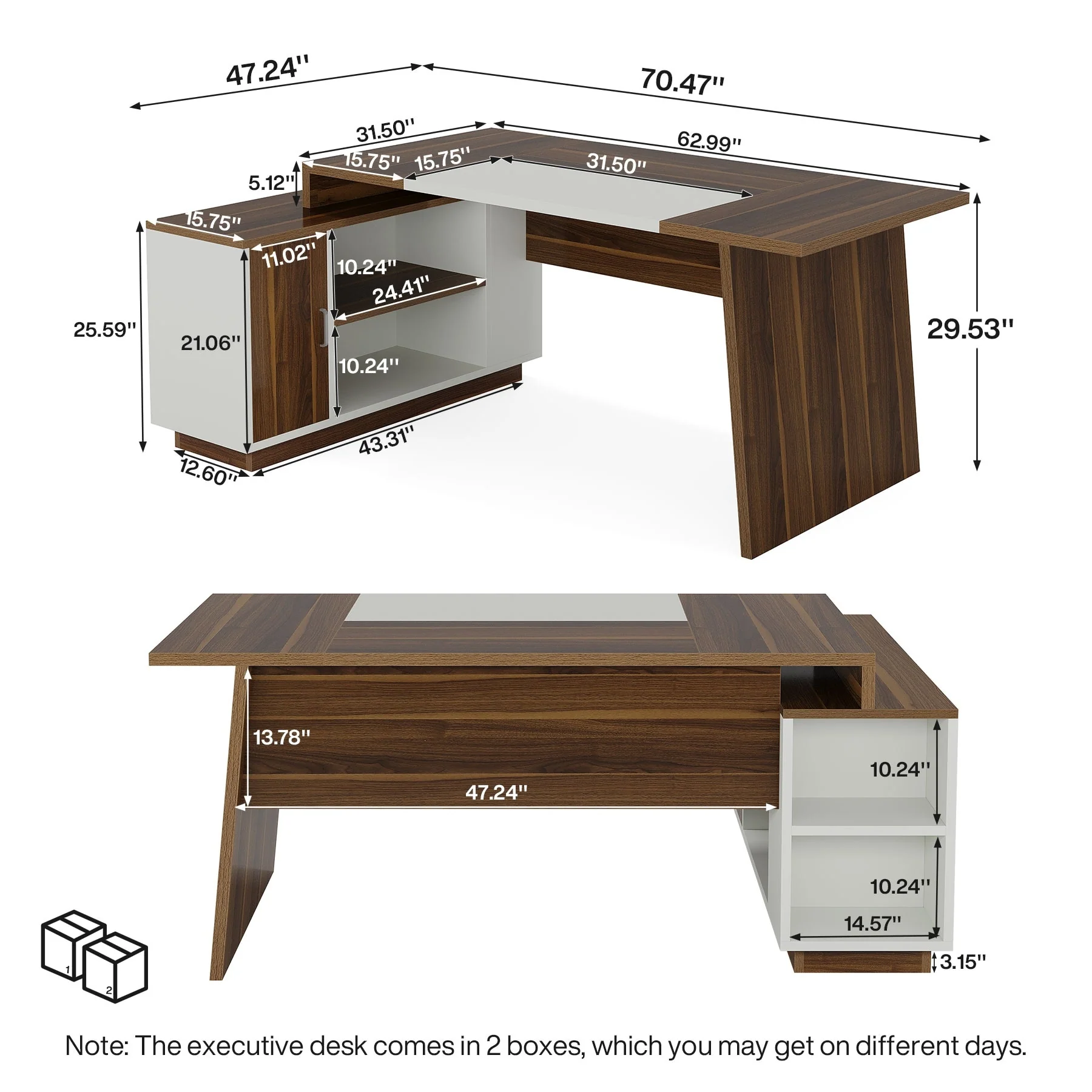 78-Inch L-Shaped Executive Desk with File Cabinet for Home Office