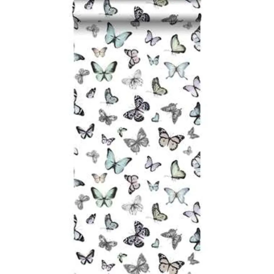 ESTAhome behang - vlinders - mintgroen pastel paars - 53 cm x 10,05 m