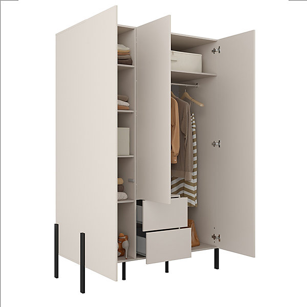 Armoire 3 portes 2 tiroirs Berenice Cachemire
