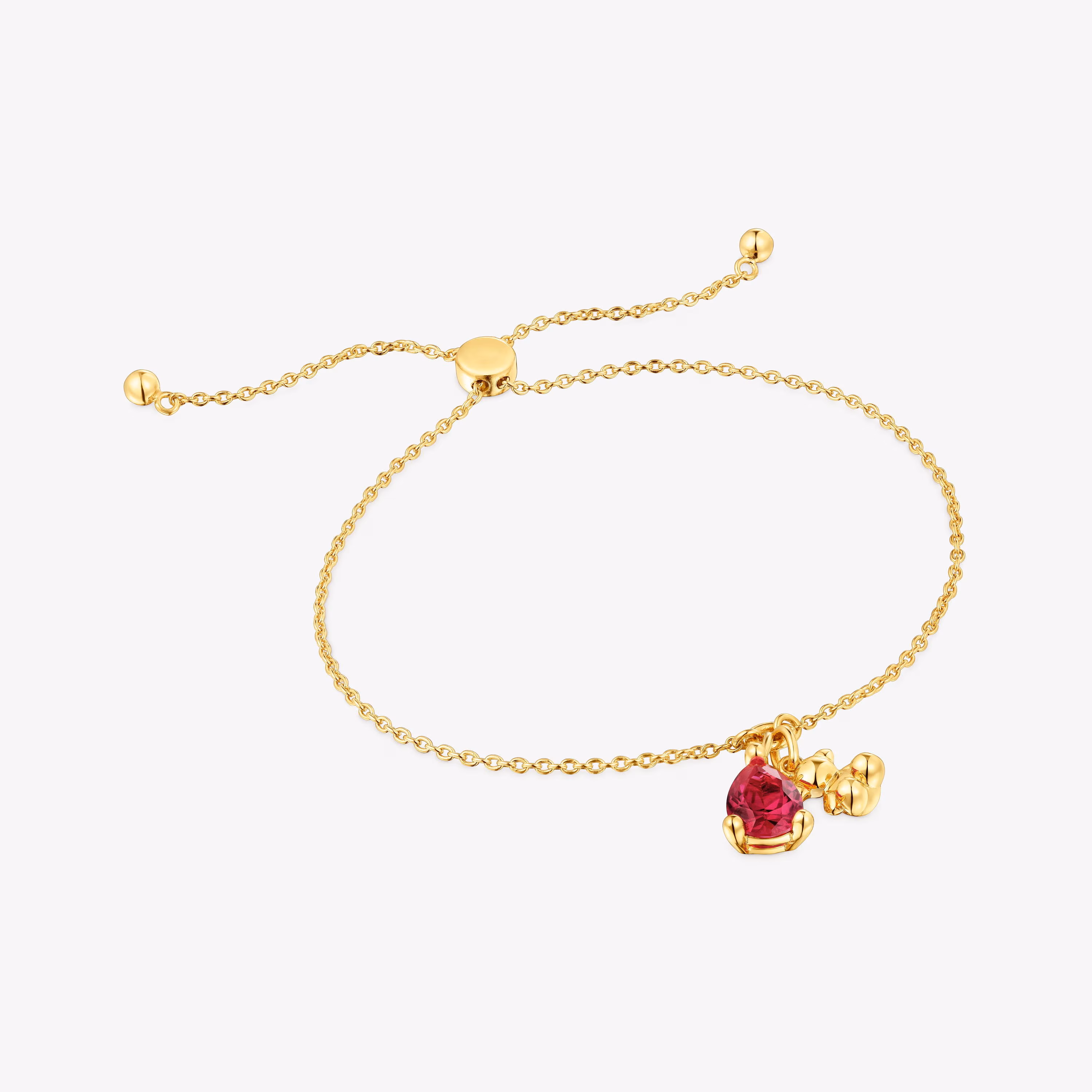 Pulsera cadena motivo oso con baño de oro 18 kt sobre plata y rubí creado en laboratorio Bold Bear LGG