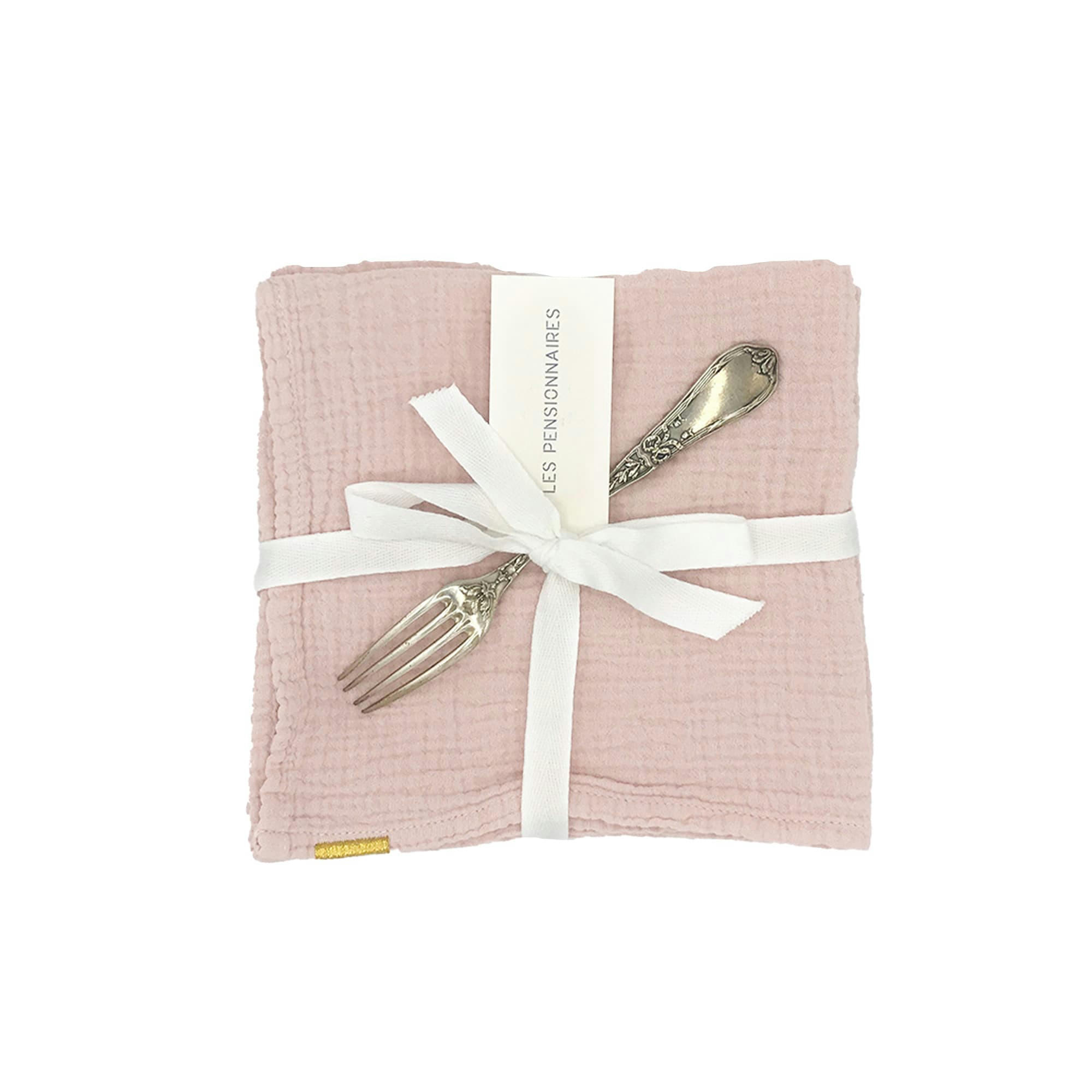 - Serviettes de table (lot de 2) en double gaze de coton rose délicat