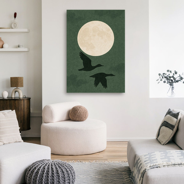 Feeby Obraz Japandi, Kaczki w locie Minimalizm Kremowy Zielony 40x60