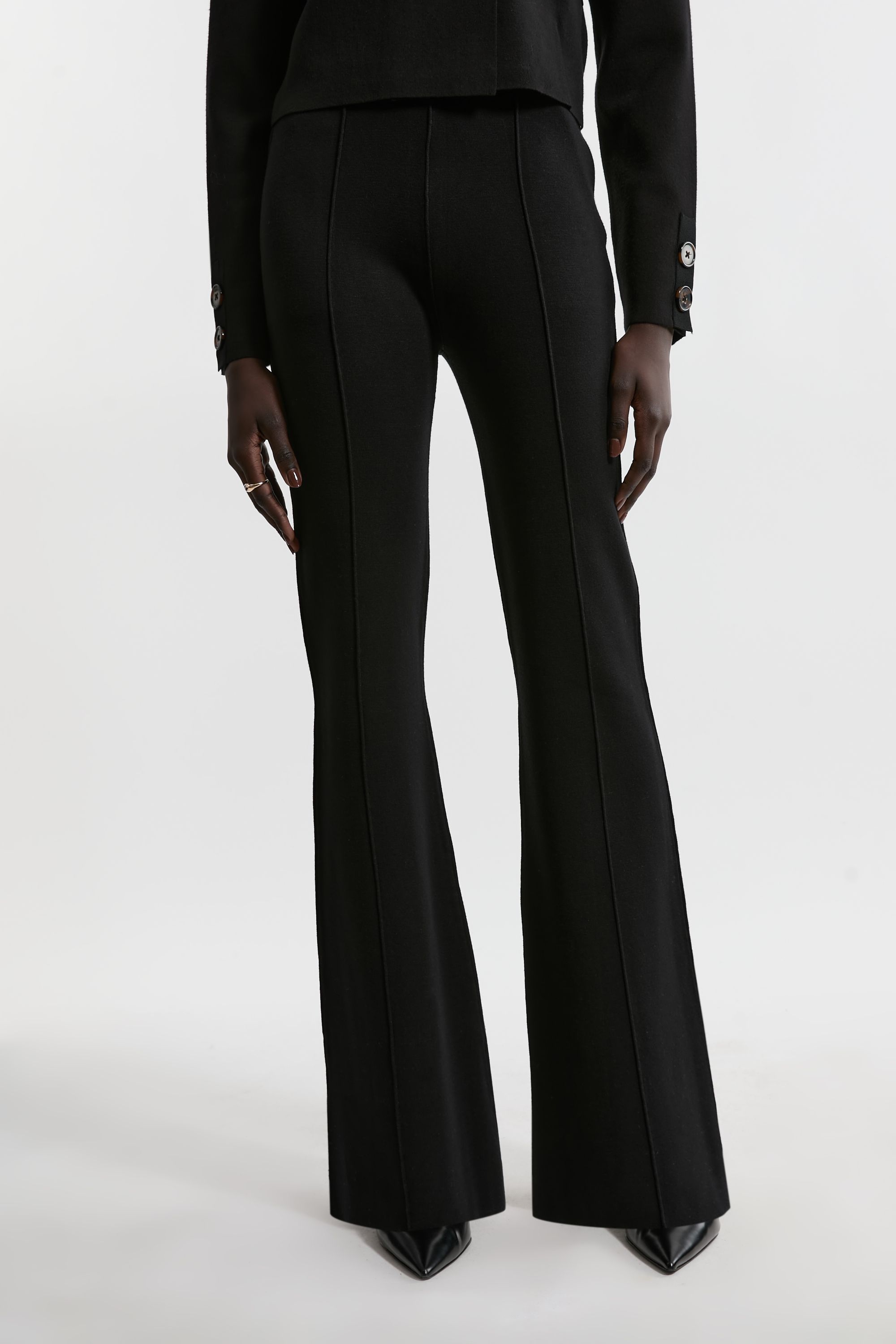 KarenMillen Milano Knit Pocket And Zip Kick Flare Knitted Trousers With Seam Detail