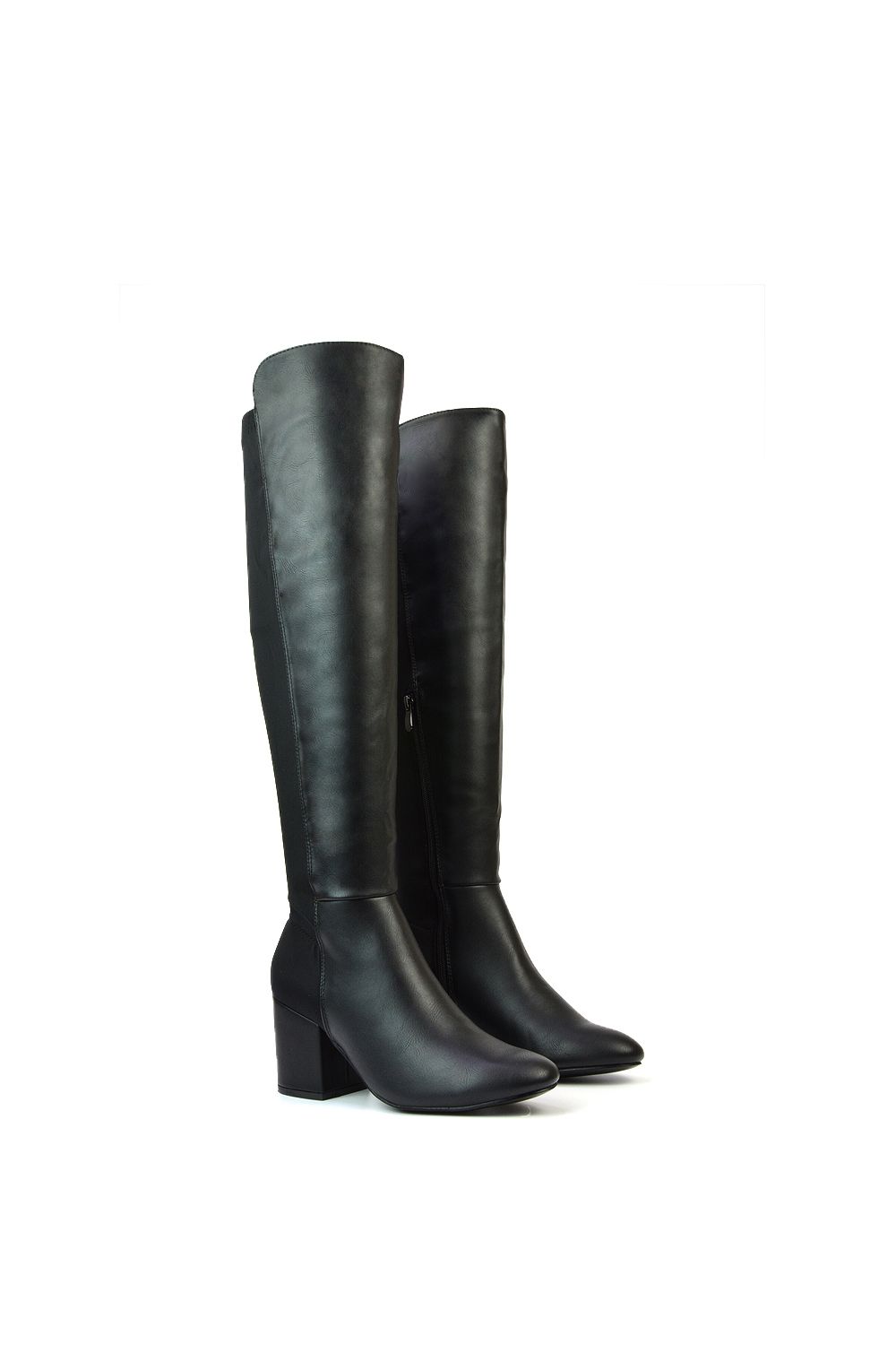 XY London ‘Falcon’ Knee High Boots Elasticated Calf Fit Mid Block Heel
