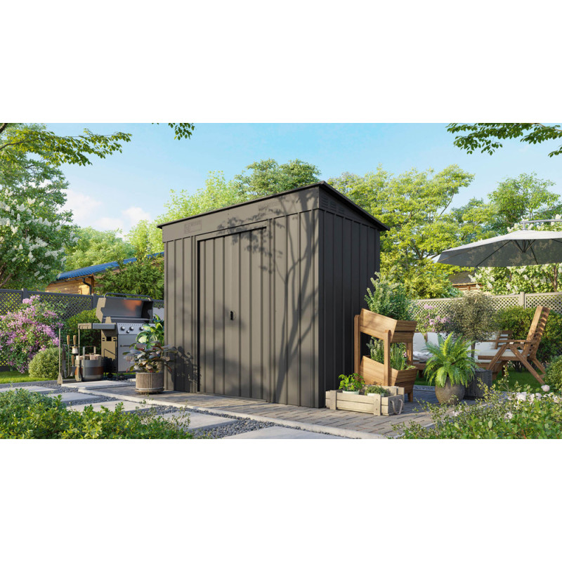 Abri de jardin en métal Skillion double porte gris anthracite 2,42 x 1,24 x 1,99 m GLOBEL