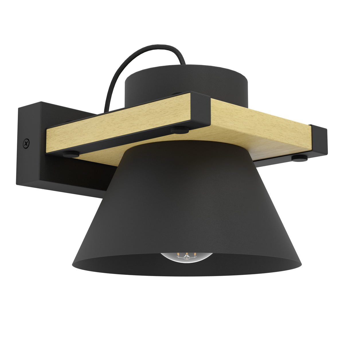EGLO wandlamp Maccles - e27 - 18 cm - zwart/bruin - hout