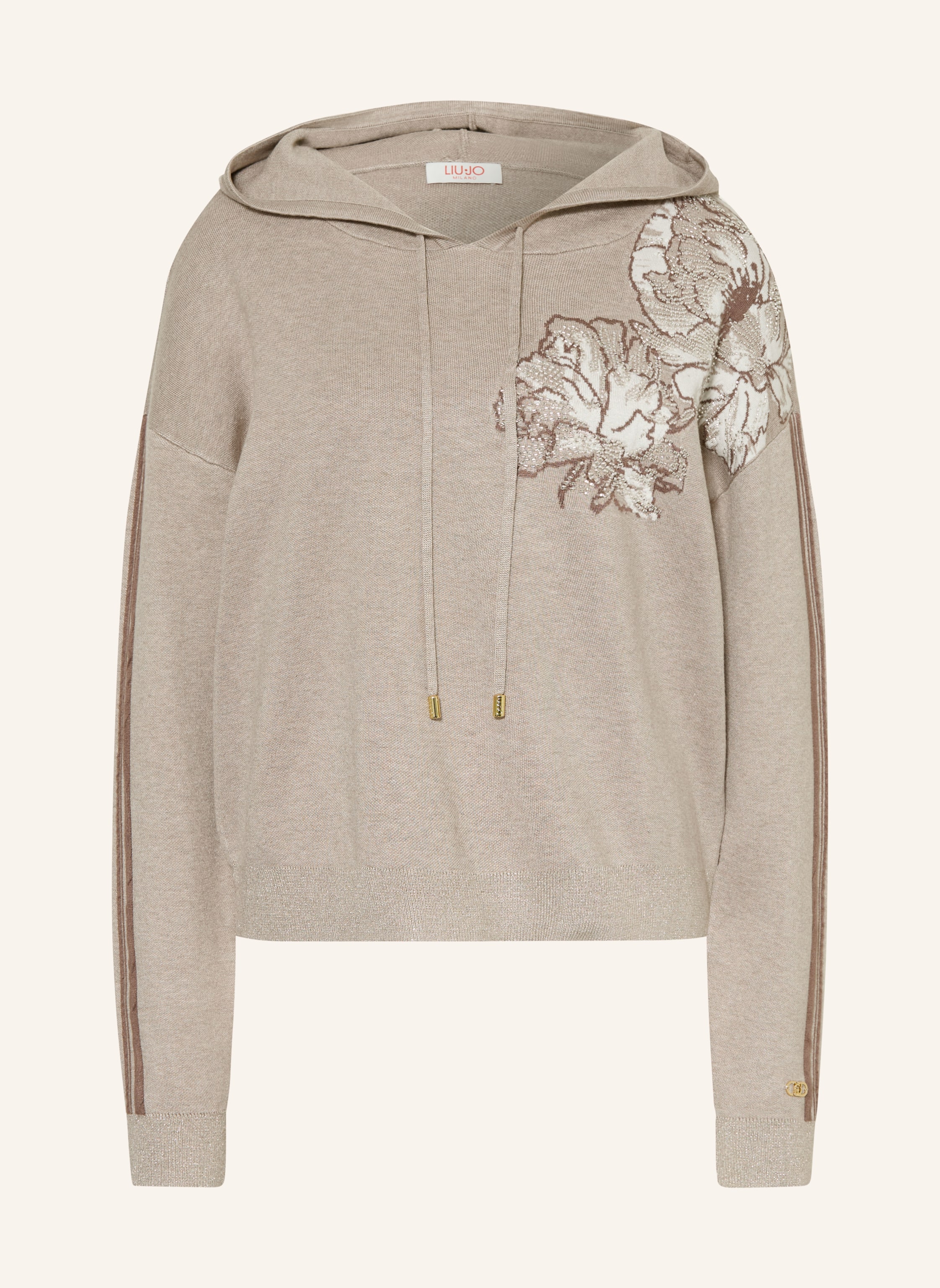 LIU JO Strick-Hoodie mit Schmucksteinen und Glitzergarn