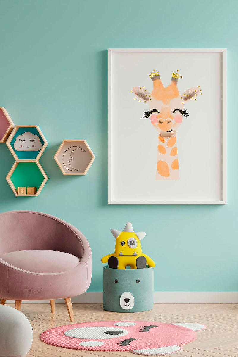 DECOWALL - Impression de girafe encadrée en bois blanc 43X33 cm