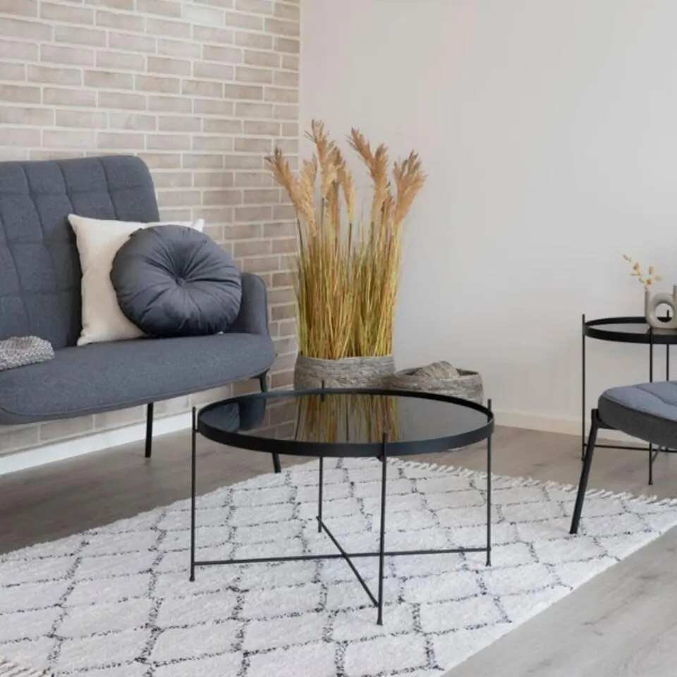 Venezia Zwarte Salontafel: Staal en Glas &Oslash;70xh40cm