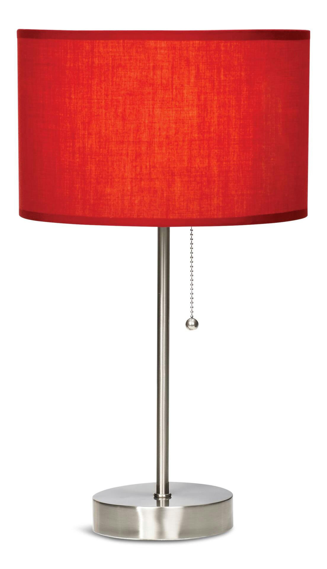 CANVAS Graydon Fabric Drum Shade Table Lamp, 17.25-in, Brushed Nickel