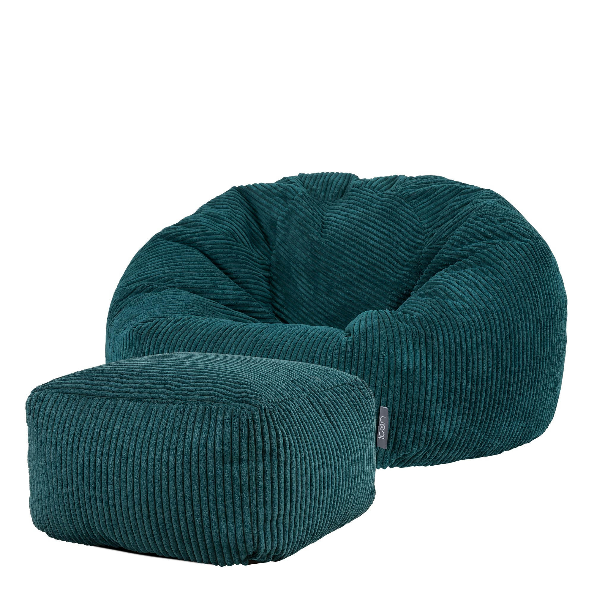 KINGSTON - Pouf avec repose-pied velours côtelé bleu canard