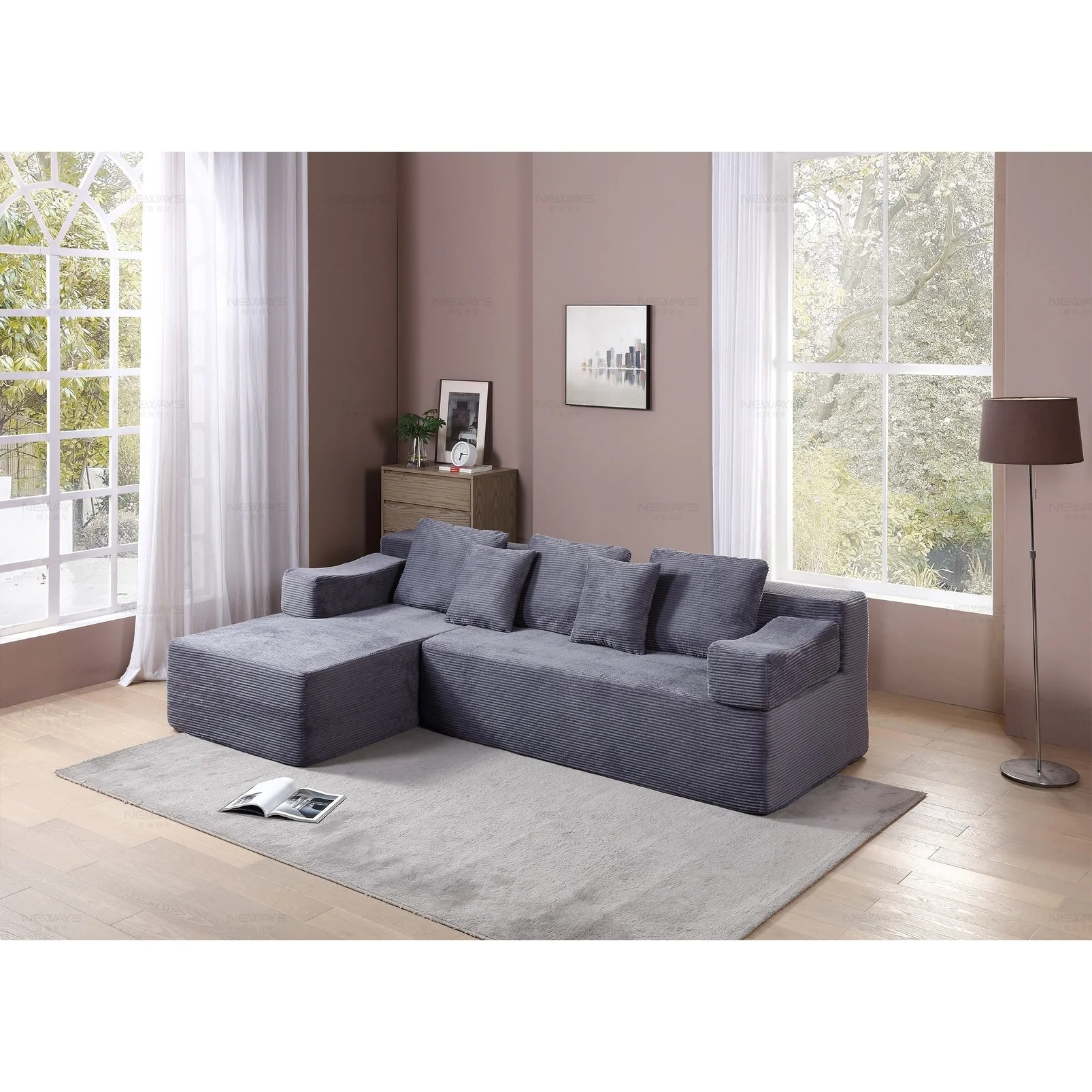 Modern L-Shape Chaise Sofa , Upholstered Bedroom, No Assembly