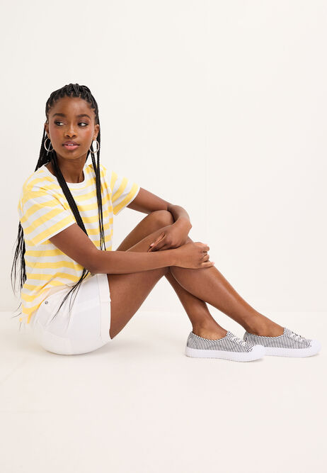 Womens Cream Stripe Slip On Trainers