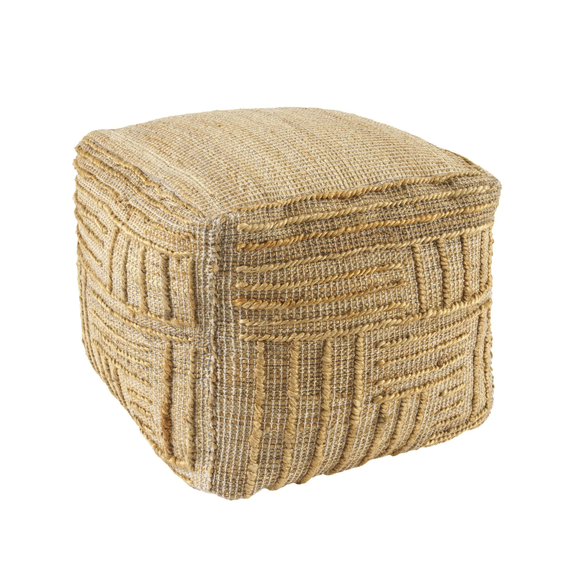 Sevita Natural Farmhouse Striped Abstract Hand-Woven Pouf