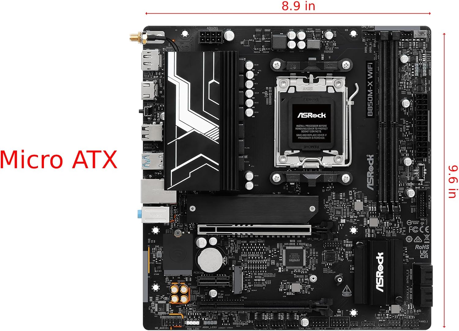 ASRock B850M-X R2.0 Micro-ATX AM5 Motherboard, AMD Ryzen 9000/8000/7000 Support, DDR5 8200+ OC, PCIe 5.0, 2.5G LAN, 6+1+1 Power Phase, BIOS Flashback