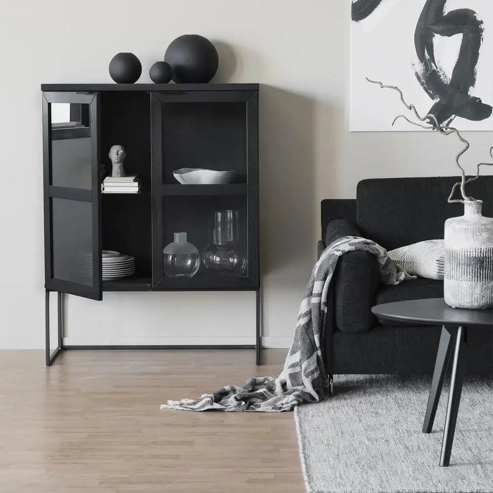 Rowico Home Everett Houten Vitrinekast - B 95 cm - Zwart