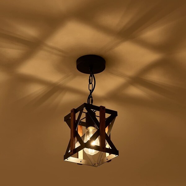 Farmhouse Pendant Lighting for Kitchen Island Wood Cage Pendant Light