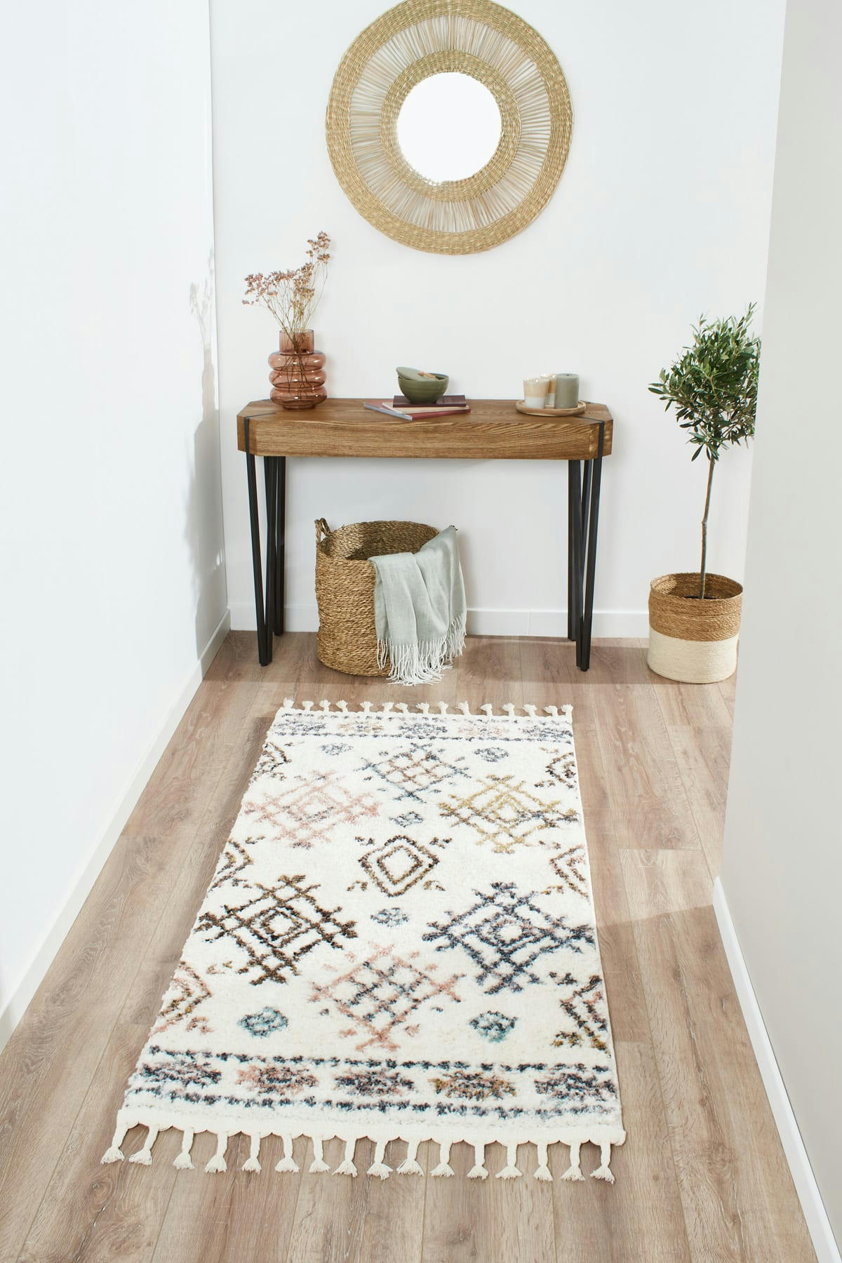 DELYA - Tapis de couloir berbere crème 80x150 à motifs