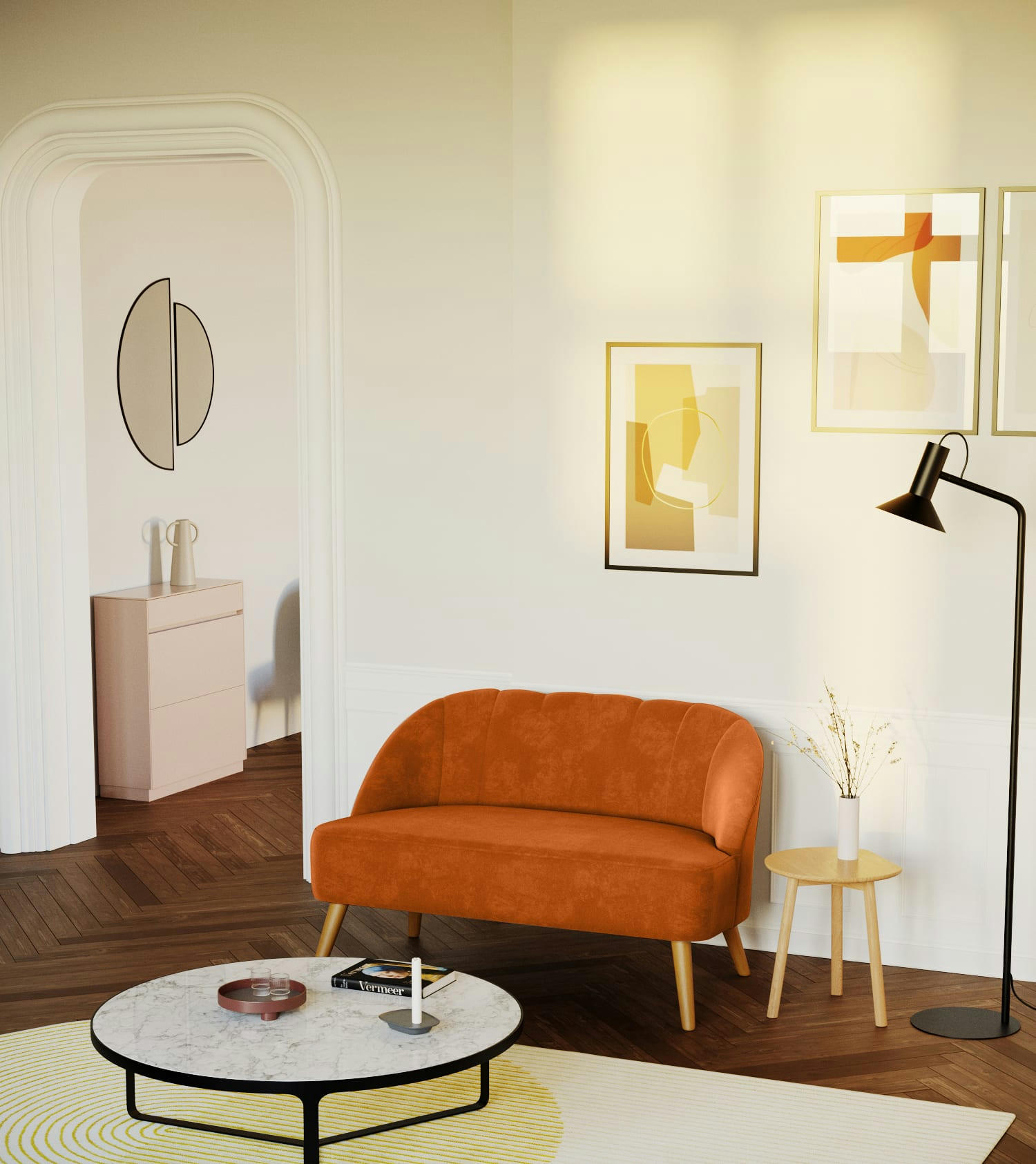 ALIENOR - Canapé 2 places en velours ocre