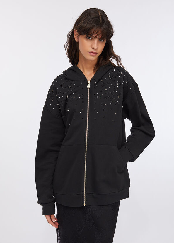 Felpa in cotone con strass