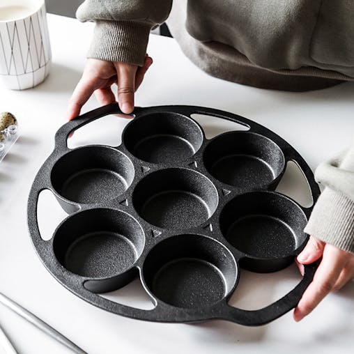 SOGA 2X Cast Iron Takoyaki Fry Pan Octopus Balls Maker 7 Hole Grill Mold 32cm