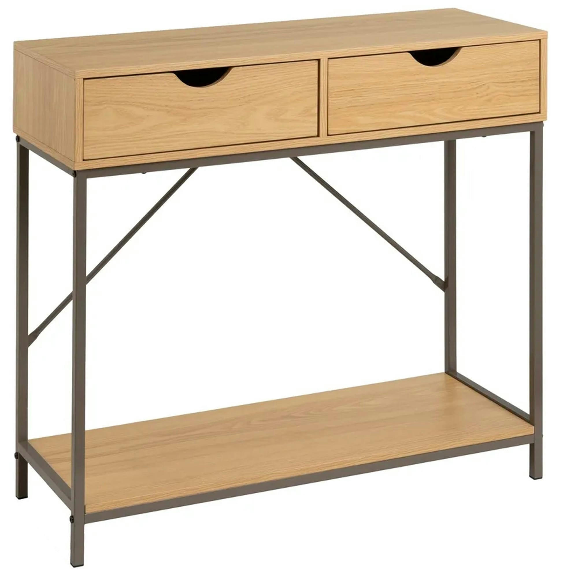 - Console d'entrée couleur bois naturel et métal gris 2 Tiroirs 80x30x75