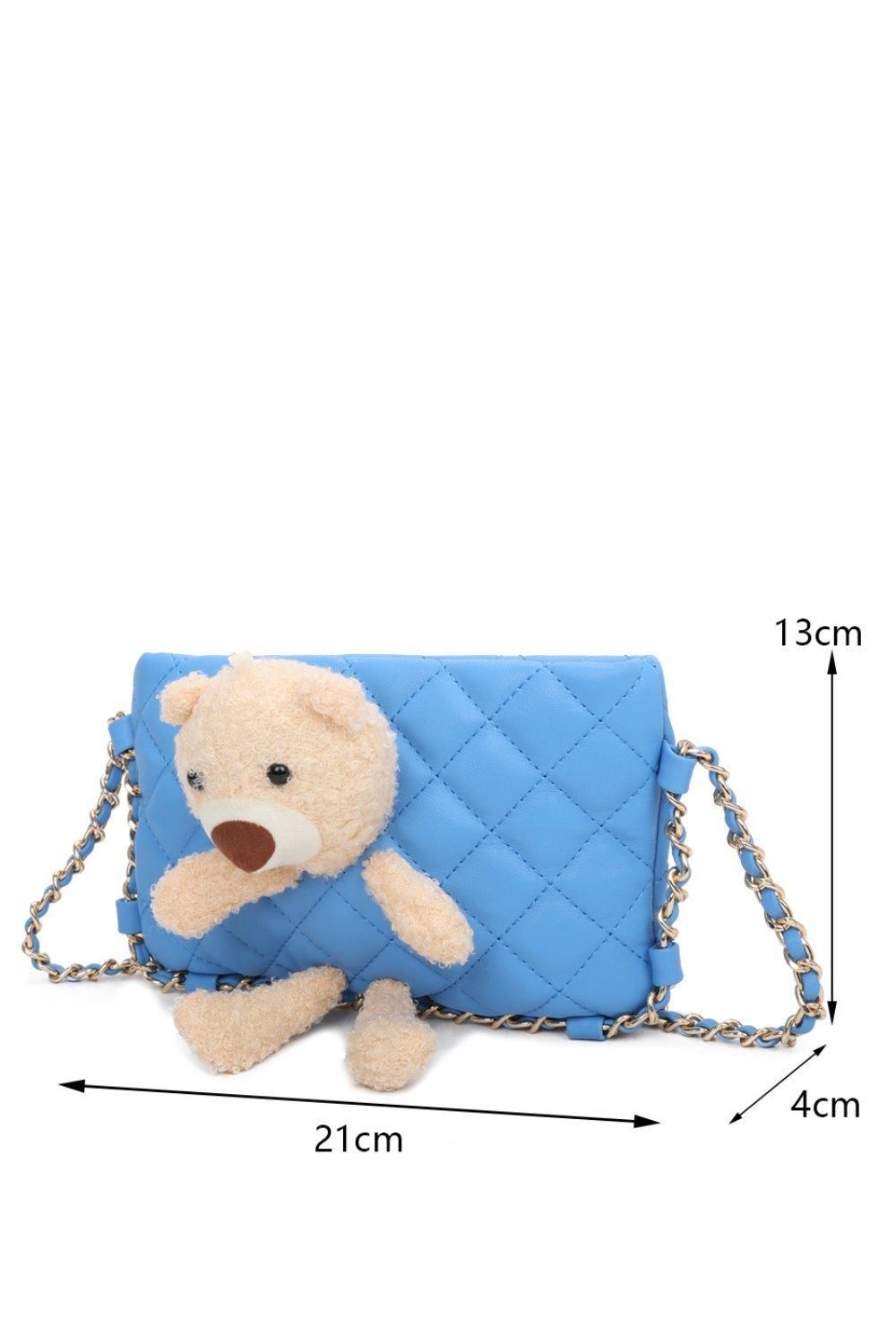 Fontanella Fashion Teddy Bear Quilted Diamond Patterned Mini PU Leather Crossbody Bag