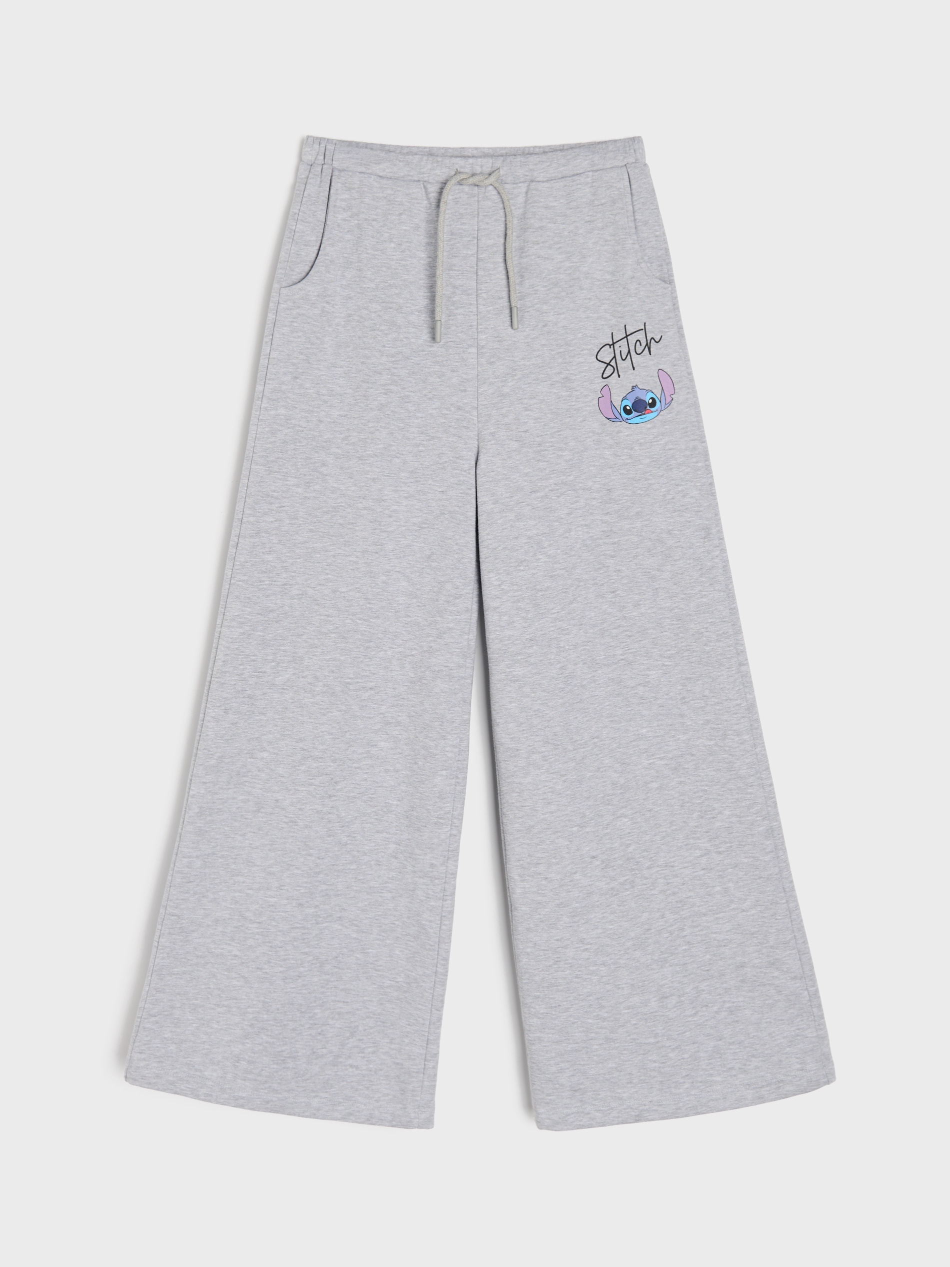 Spodnie wide leg z nadrukiem Stitch