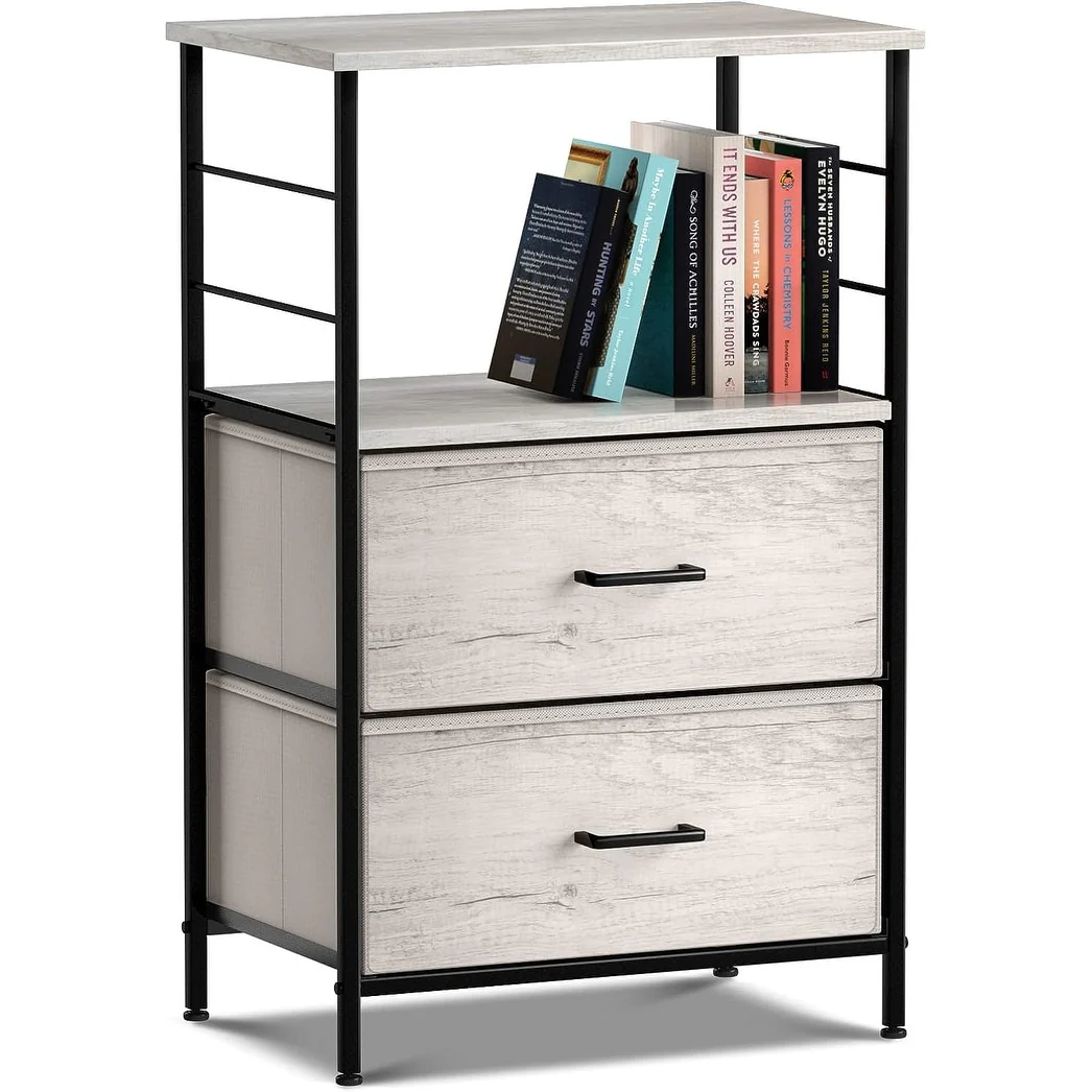 Nightstand 2-Drawer Shelf Storage - Bedside Furniture End Table Chest