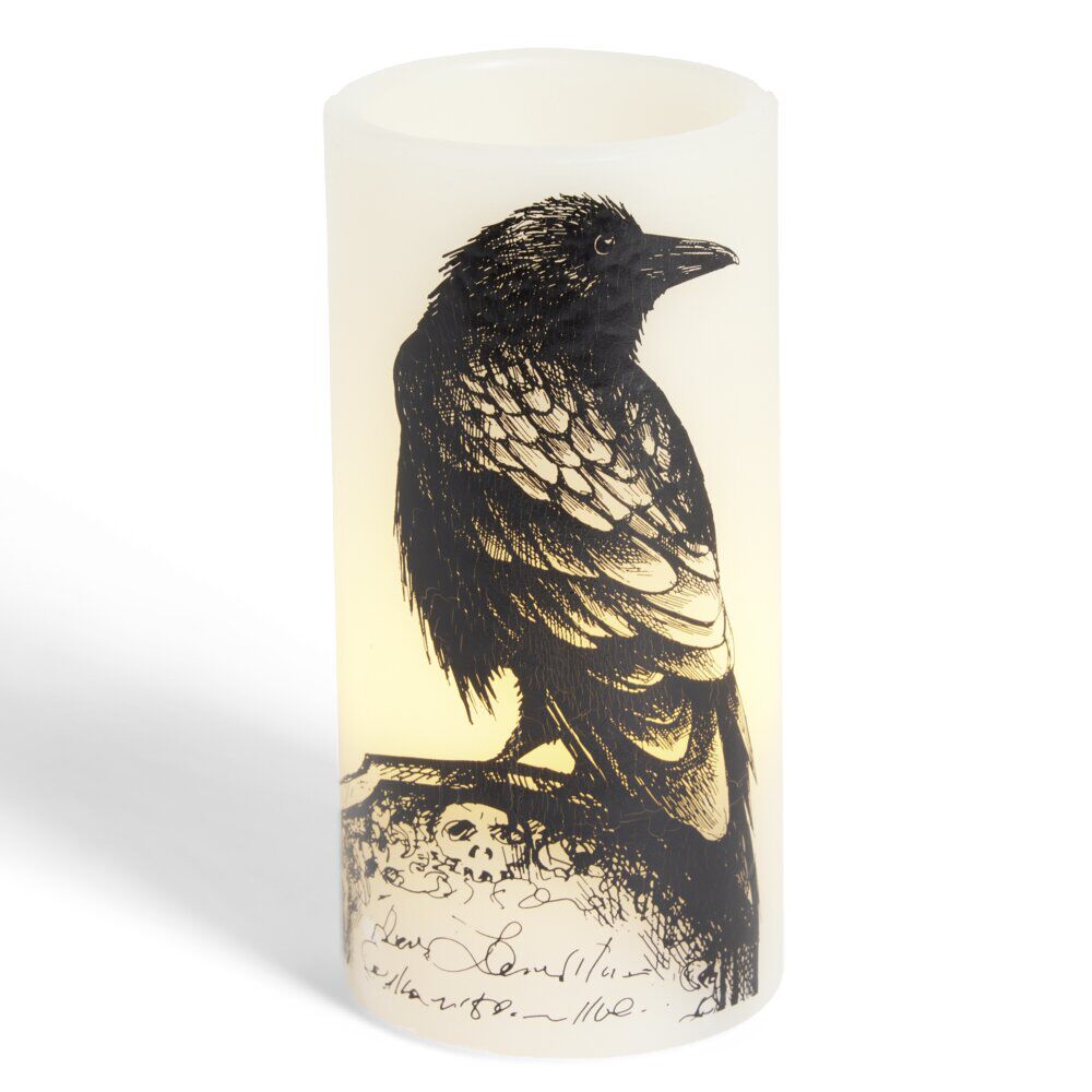 Bougie LED Halloween corbeau Ø7,5xH15cm