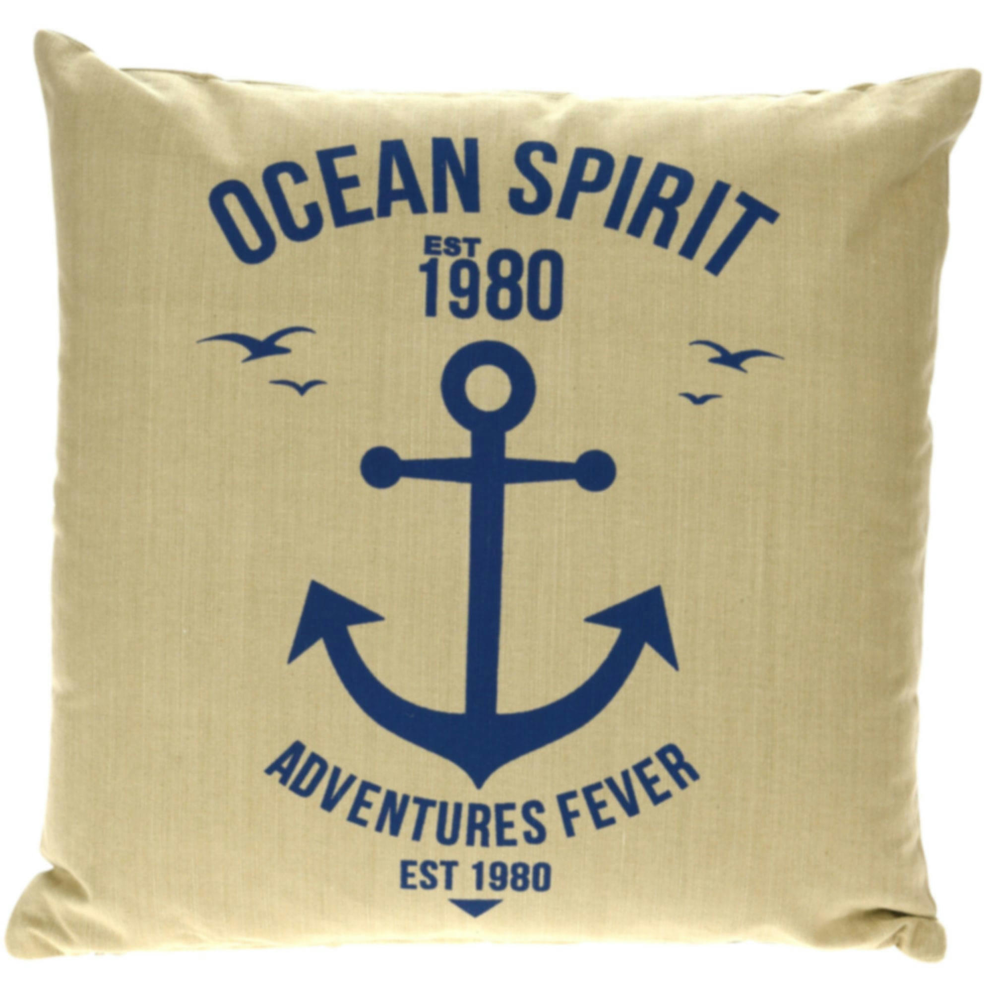 - Set de 3 coussins en coton bleu et beige - 45x45cm