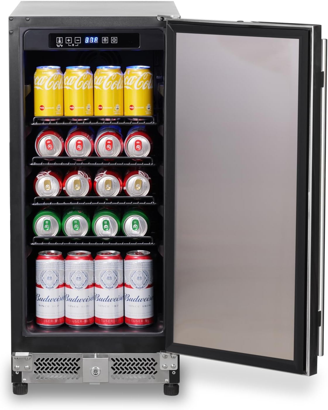 15 Inch Under Counter Beverage Refrigerator, 126 Cans Built-in or Freestanding Drink Fridge with Insulated Door,Ideal for Indoor or Outdoor Bar, Kitchen, Garage
