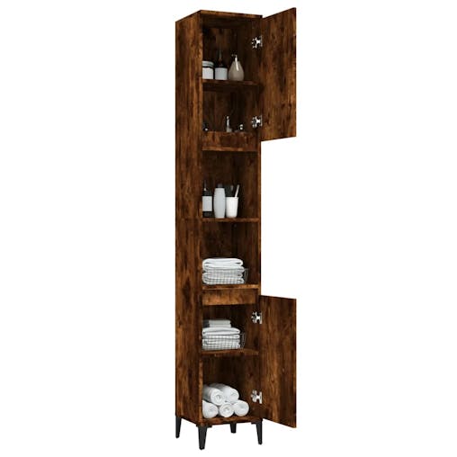 NNEVL Bathroom Cabinet Smoked Oak 30x30x190 cm Engineered Wood
