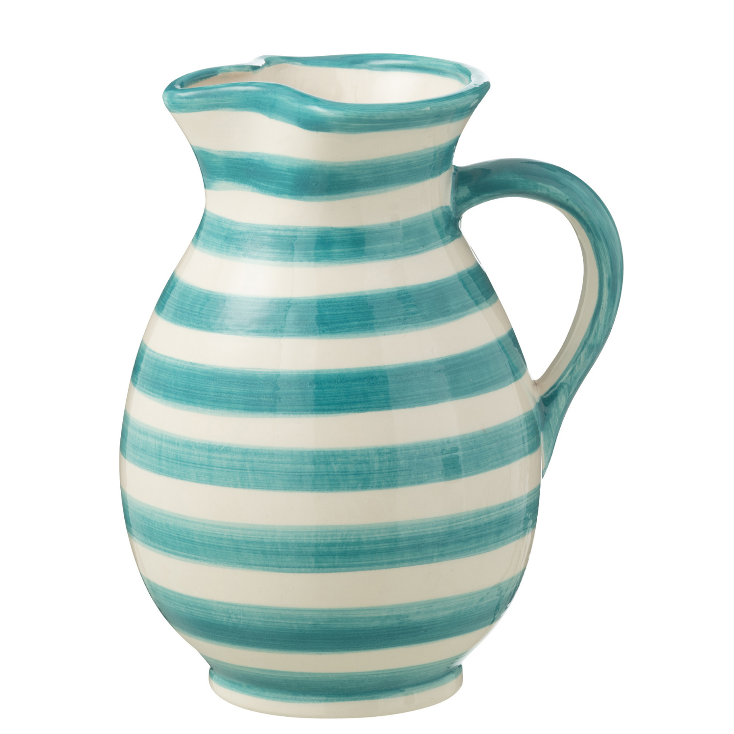 J-Line kruik Granada Stripes - keramiek - wit aqua - medium