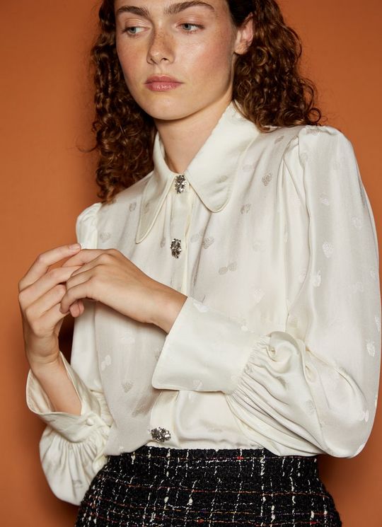 Sonya Cream Silk Fruit Jacquard Blouse