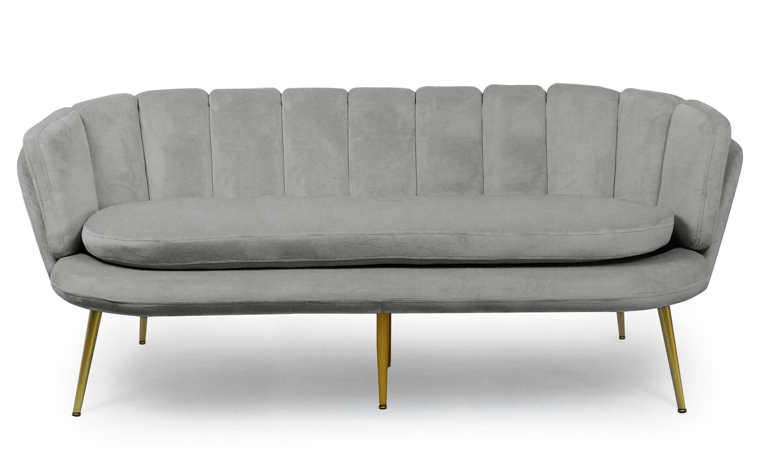 BRENDA - Canapé 3 places arrondi velours argent pieds or