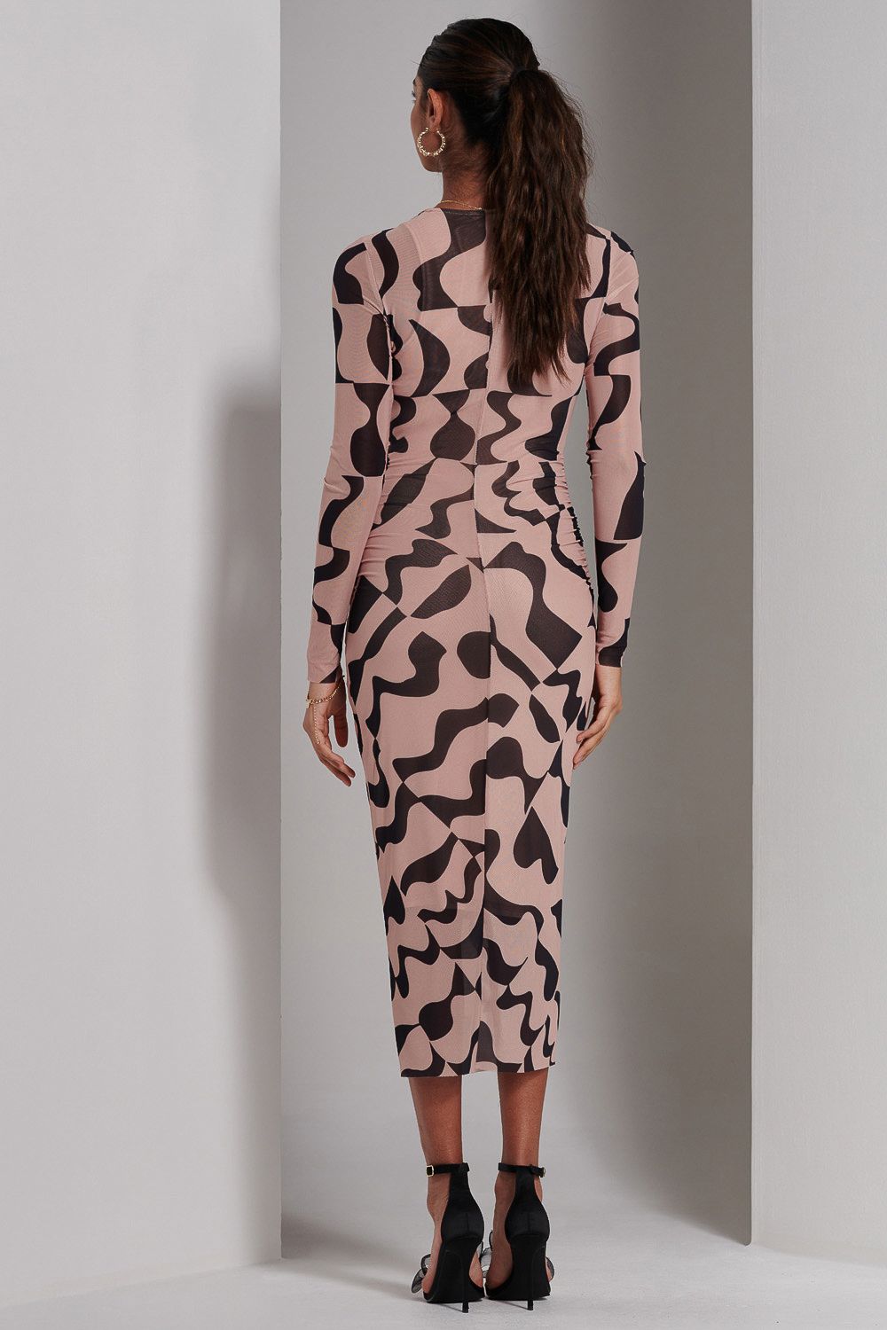 Jolie Moi Gionna Mesh Long Sleeve Midaxi Dress