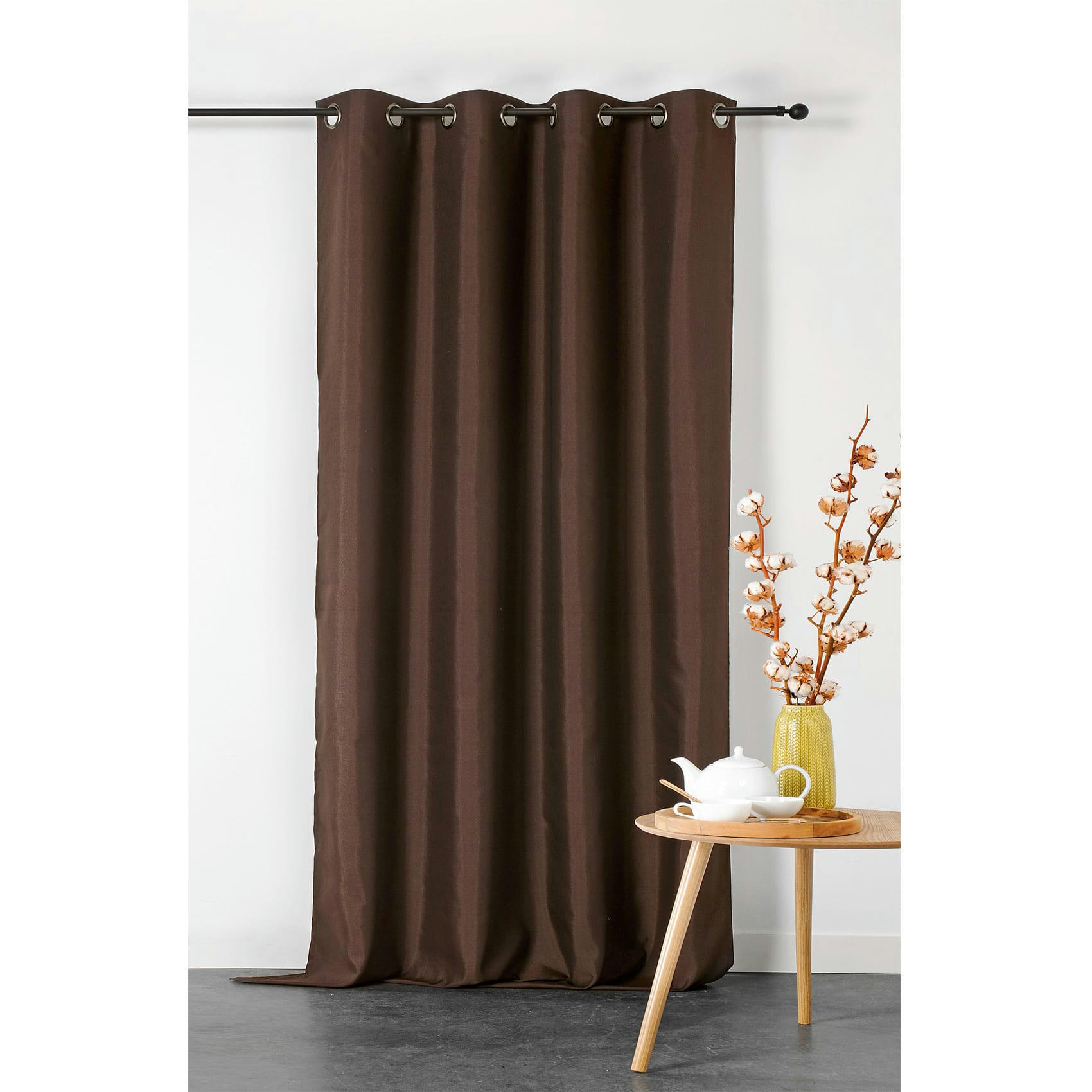 - Rideau double natte polyester marron clair 135x240 cm