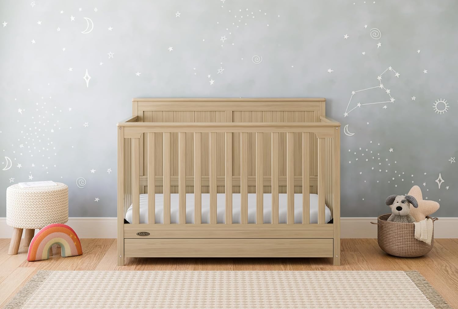 Graco Hadley 5-in-1 Convertible Crib with Drawer – GREENGUARD Gold Certified, Fits Standard Crib Mattress, Converts to Toddler Bed, Daybed and Full Bed, 4 Adjustable Mattress Heights (Driftwood)
