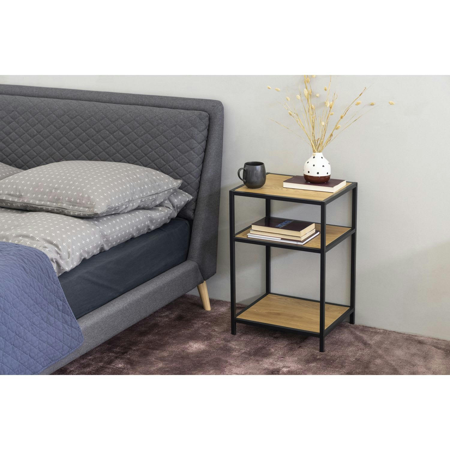 SIREINE - Table de chevet ou d'appoint 2 étagères en mdf et métal beige