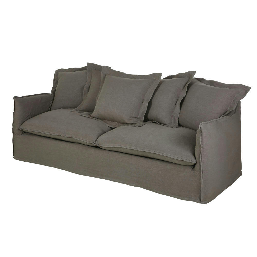 Barcelone - Canapé 3/4 places en lin épais gris