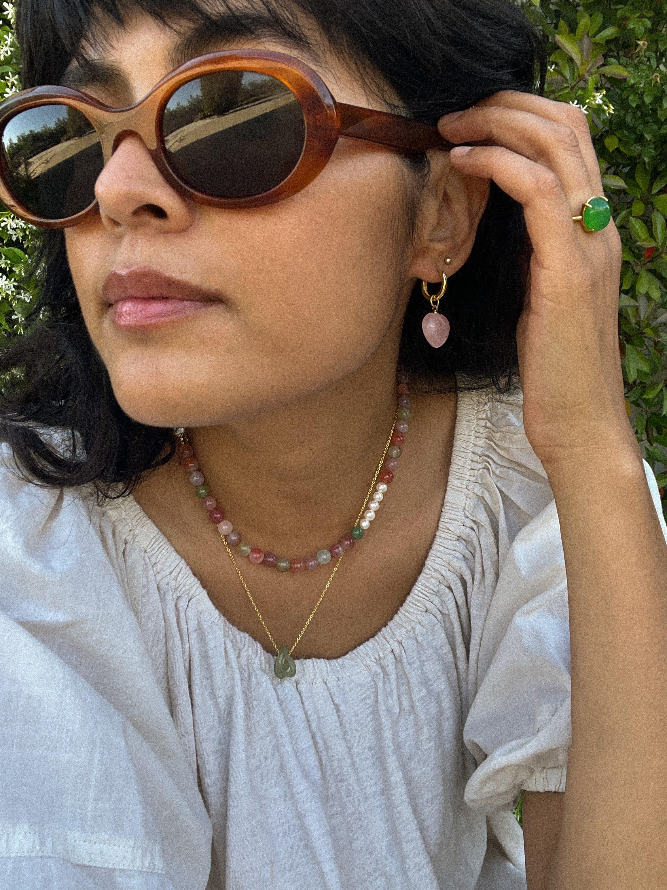 Heart — Jade Stone Charm Earrings